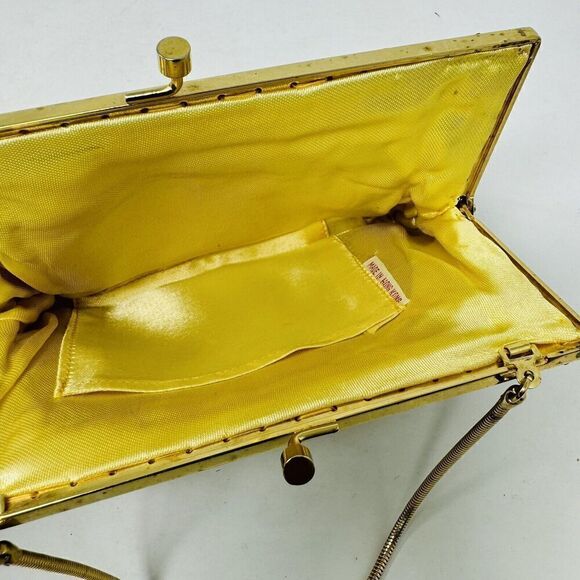 Gold Evening Bag beaded 7”‎ Kiss Lock Vintage - Picture 7 of 9